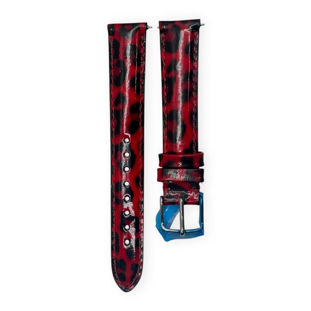 Michele 16mm Red Leopard Leather Watch Strap Silver NWOT - Picture 3 of 4